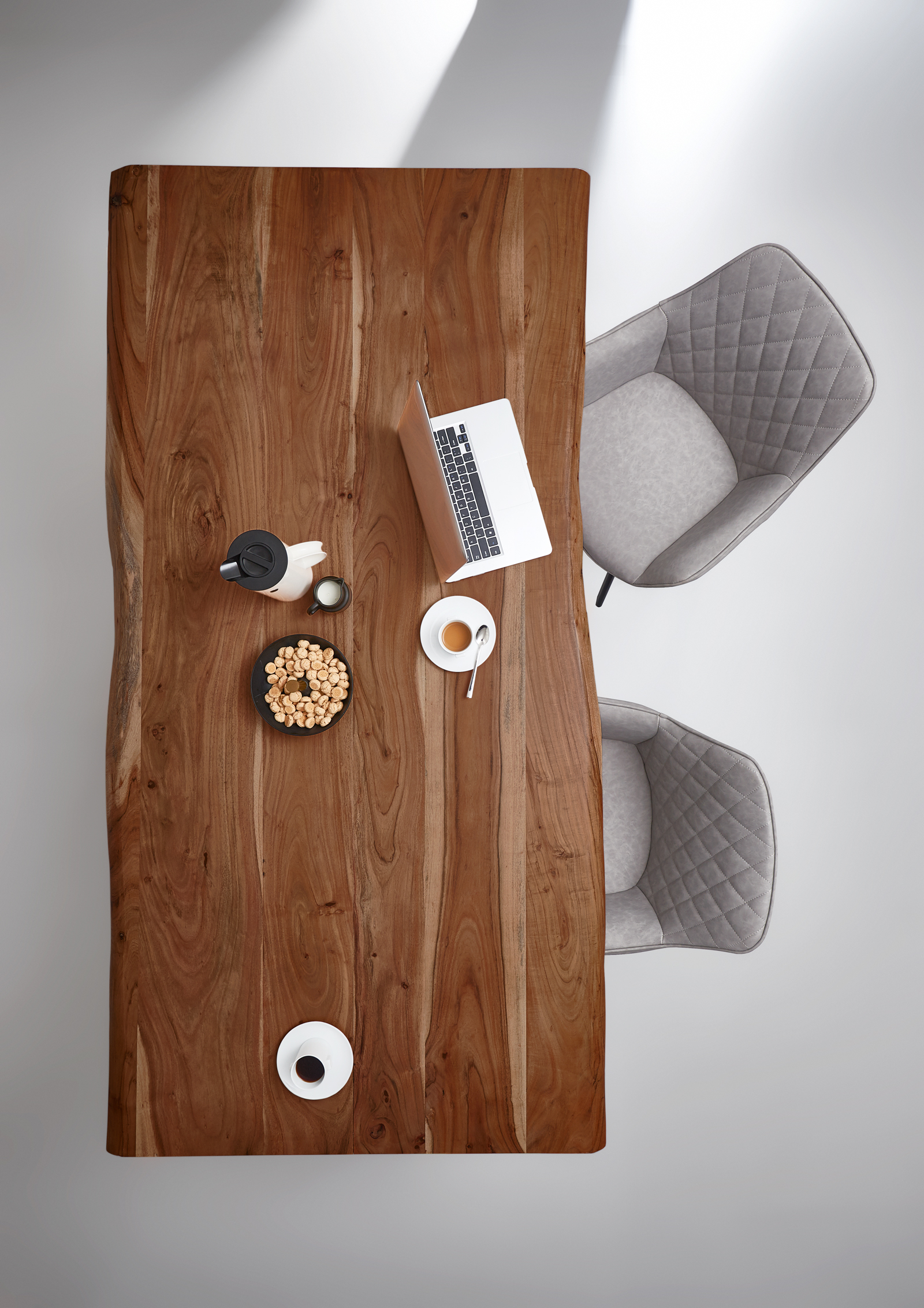 Esstisch Baumkante massiv Akazie nussbaum 160 x 85 U-Gestell silber MILO – Bild 3