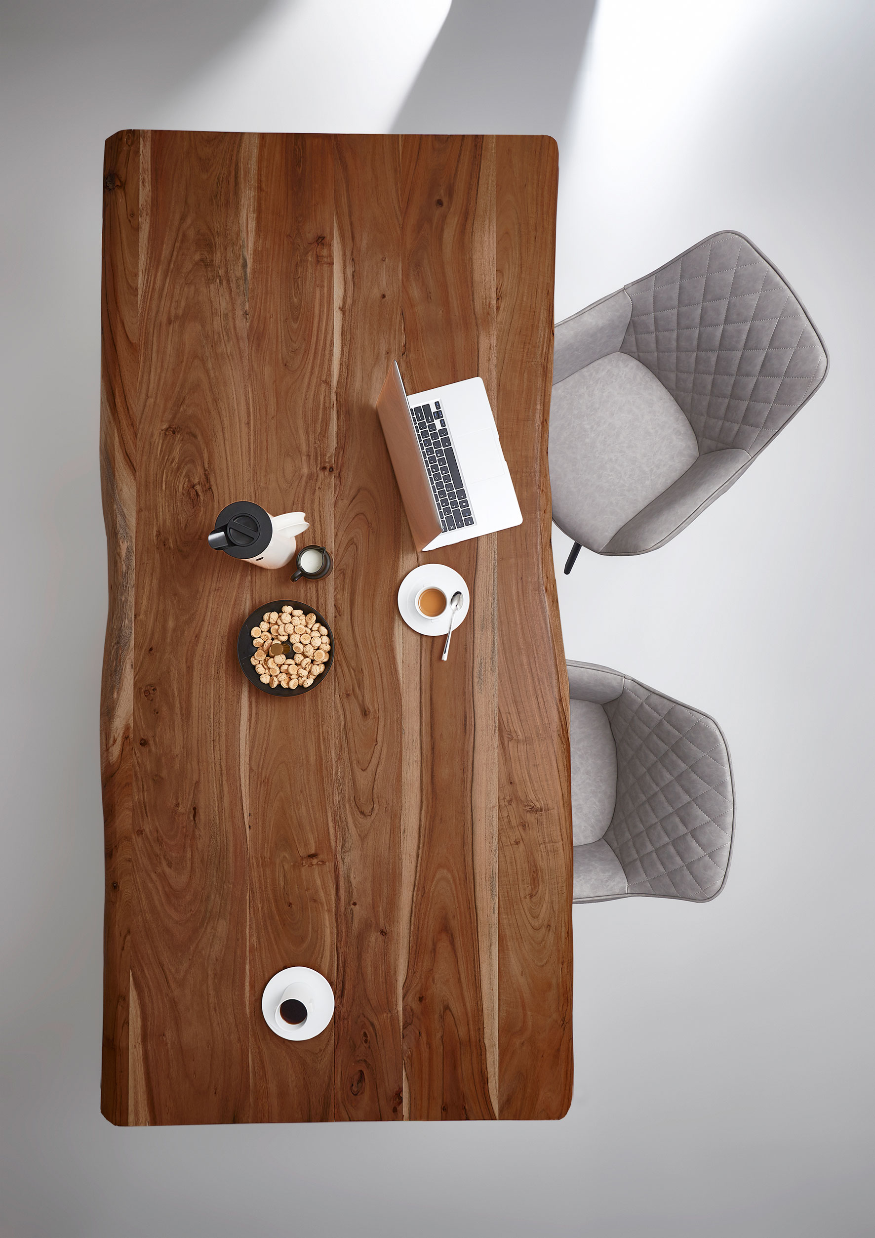 Esstisch Baumkante massiv Akazie nussbaum 260 x 100 U-Gestell silber MILO – Bild 3