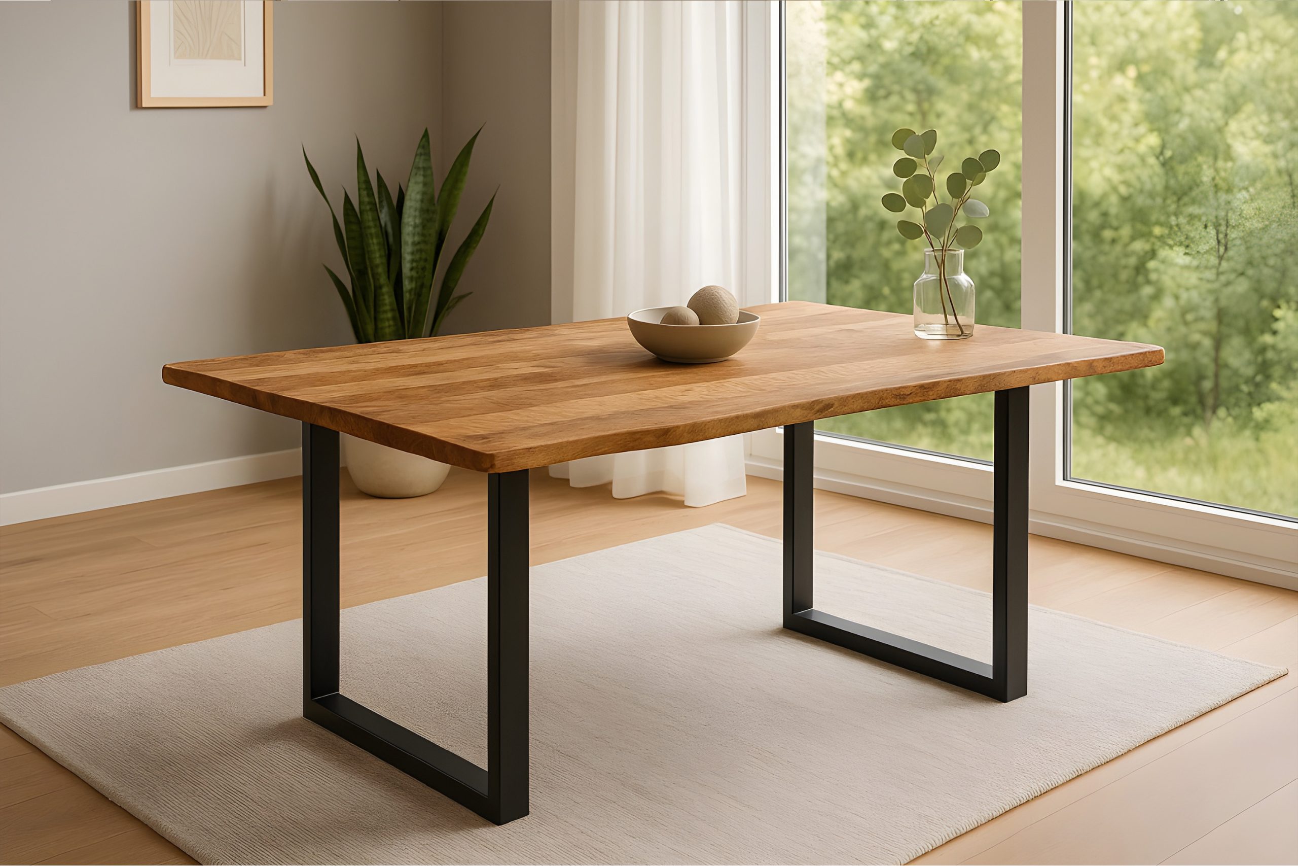 Esstisch Baumkante 140 x 80 cm Mangoholz Rough U-Gestell schwarz MIRABELLE