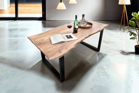 B-Ware Esstisch Baumkante massiv Akazie natur 280 x 100 schwarz MUNDRA