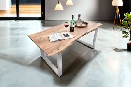 B-Ware Esstisch Baumkante massiv Akazie natur 220 x 100 silber MUNDRA