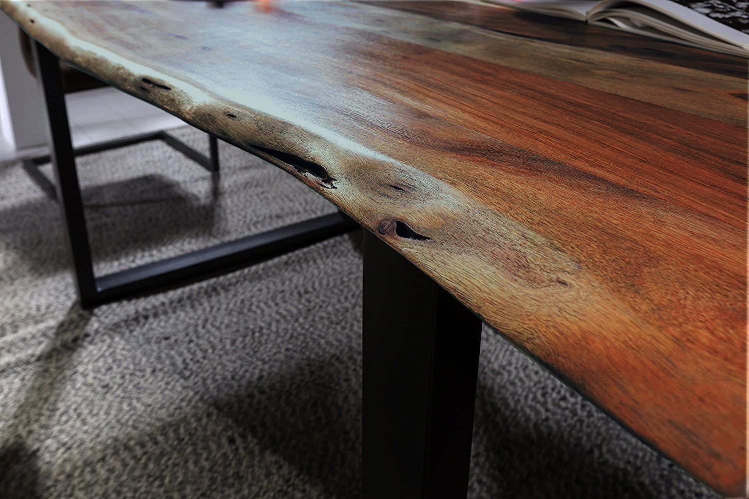 Esstisch Baumkante massiv Akazie nussbaum 180 x 90 schwarz MUNDRA – Bild 4