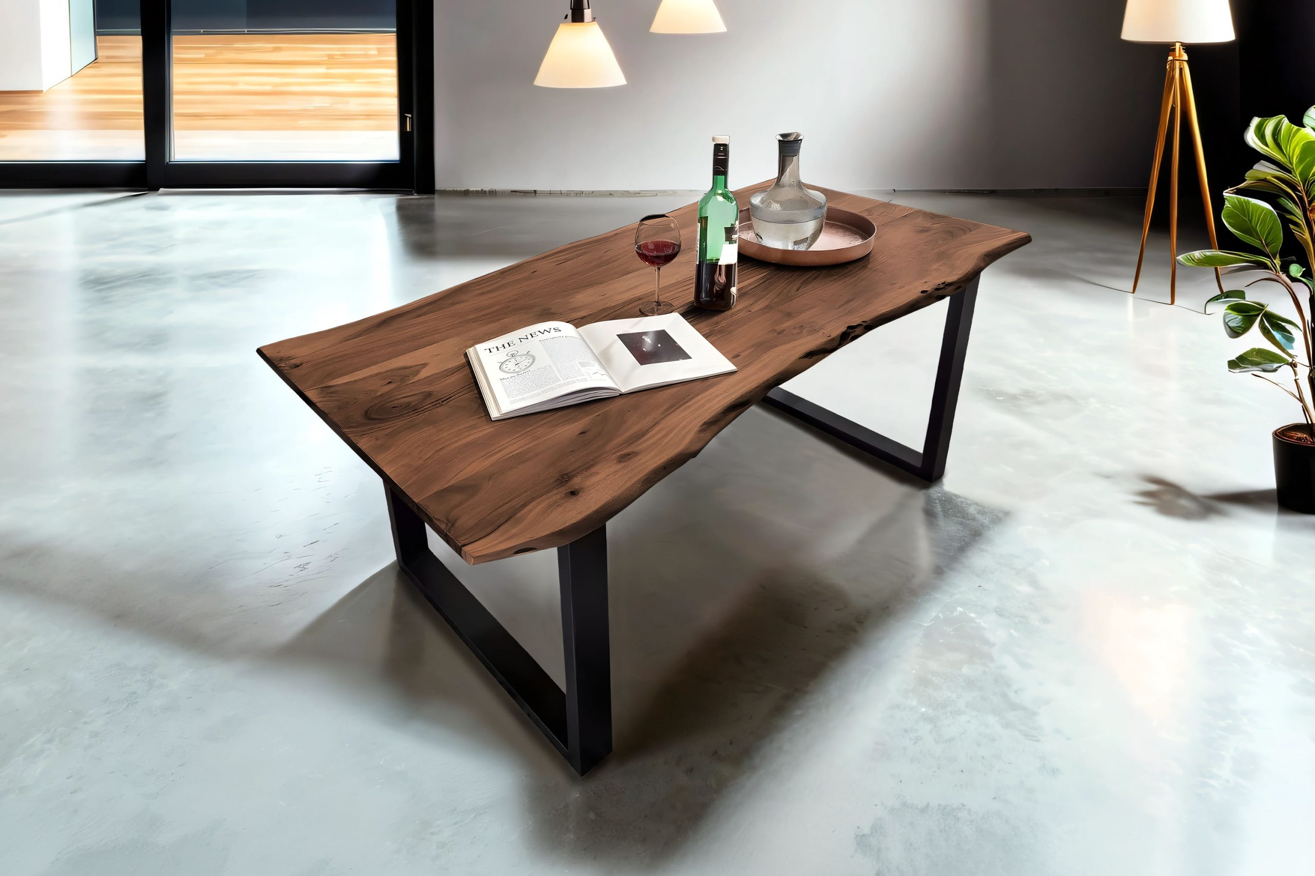 B-Ware Esstisch Baumkante massiv Akazie nussbaum 220 x 100 schwarz MUNDRA