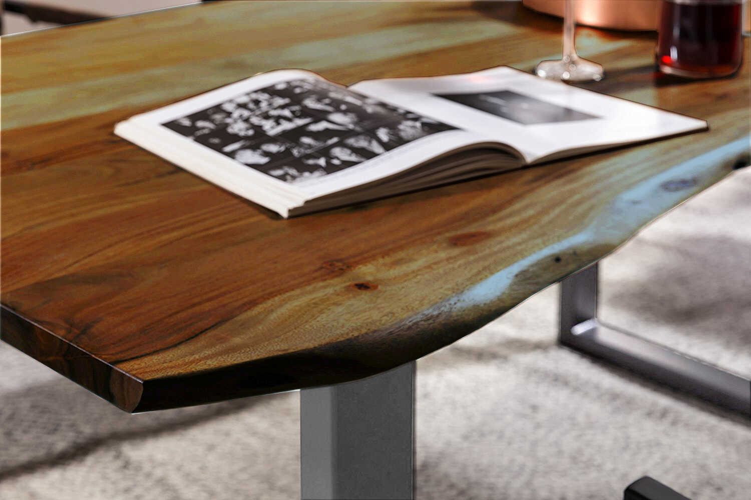 Esstisch Baumkante massiv Akazie nussbaum 220 x 100 silber MUNDRA – Bild 3