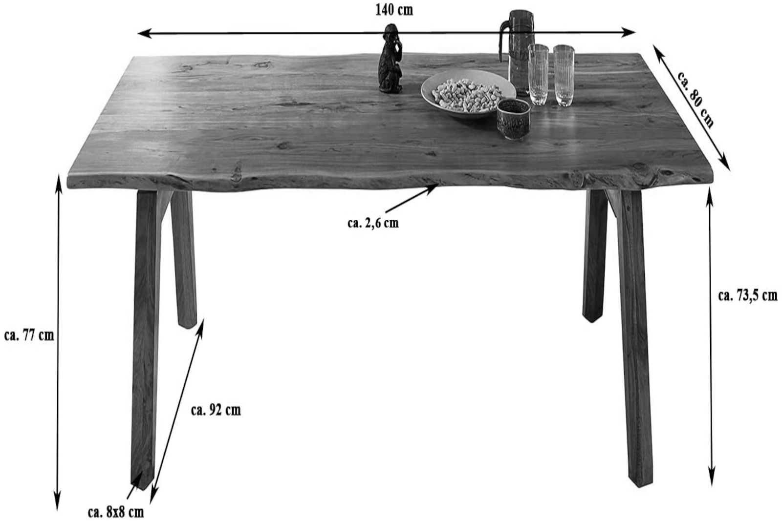 Baumkantentisch Esstisch Akazie Natur 140 x 80 cm Holzgestell Nele – Bild 3