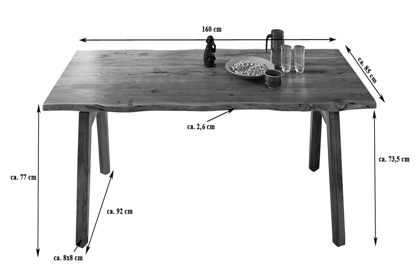 Baumkantentisch Esstisch Akazie Natur 160 x 85 cm Holzgestell Nele – Bild 3
