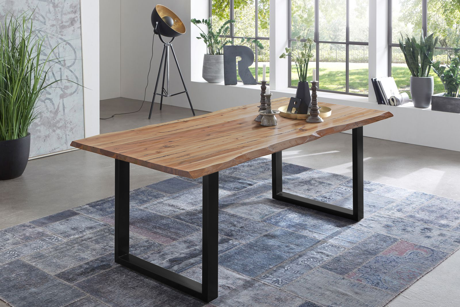Esstisch Baumkante Akazie eichenfarben 120 x 80 cm schwarz NOAH – Bild 8