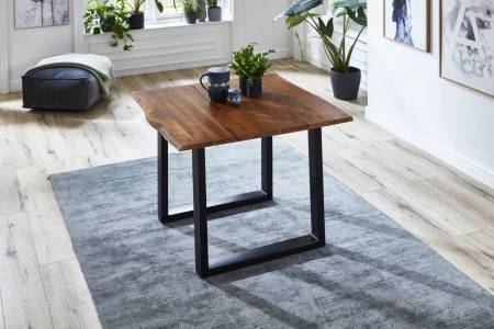 B-Ware Esstisch Baumkante massiv Akazie nussbaum 90 x 90 schwarz NOAH