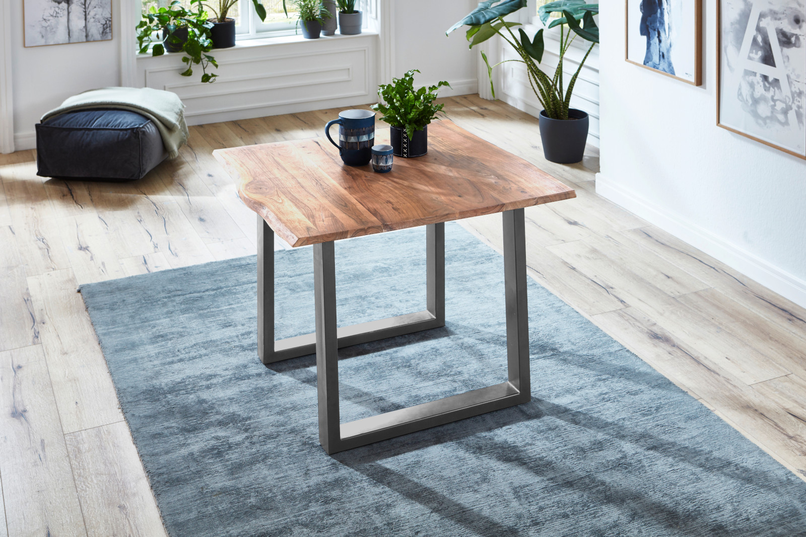 B-Ware Esstisch Baumkante massiv Akazie natur 90 x 90 silber NOAH