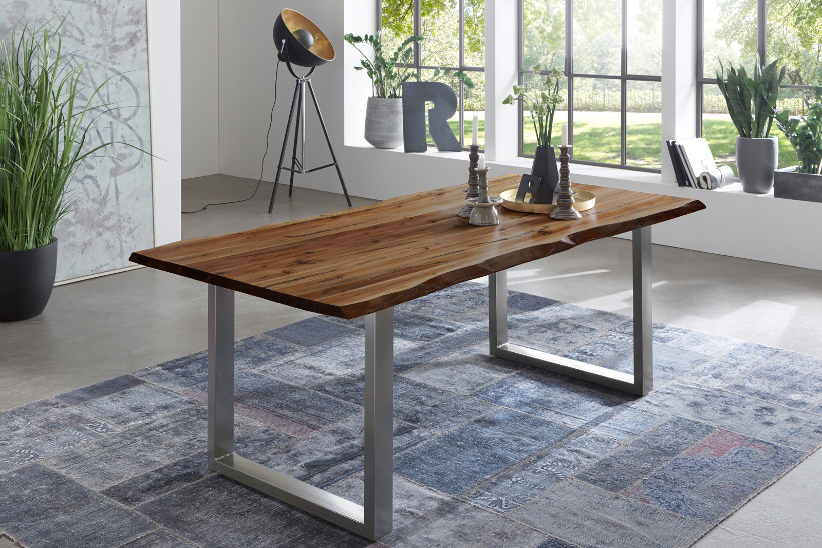 B-Ware Esstisch Baumkante massiv Akazie nussbaum 200 x 100 silber NOAH – Bild 3