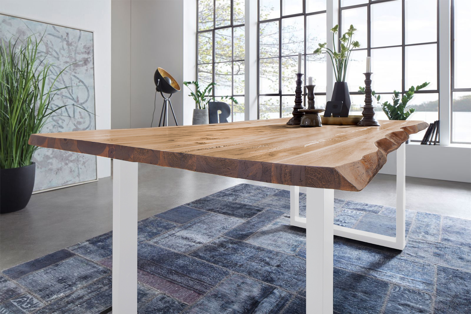 Esstisch Baumkante Akazie eichenfarben 120 x 80 cm weiß NOAH