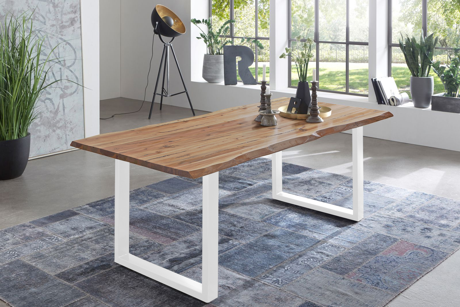 Esstisch Baumkante Akazie eichenfarben 120 x 80 cm weiß NOAH – Bild 8