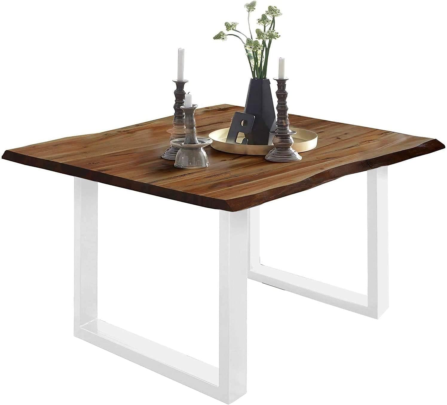 Esstisch Baumkante massiv Akazie nussbaum 80 x 80 weiß NOAH – Bild 3