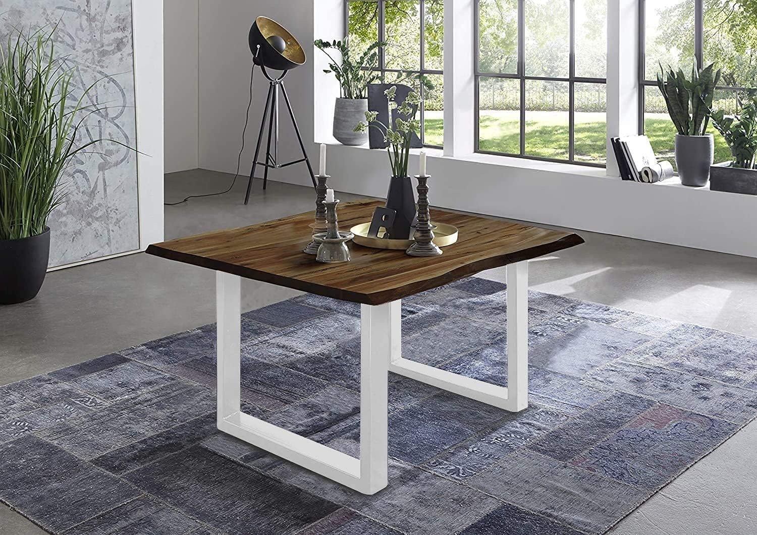 Esstisch Baumkante massiv Akazie nussbaum 90 x 90 weiß NOAH