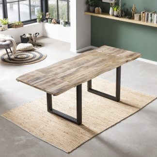 Baumkanten-Esstisch mit Ansteckplatten, Mango, U-Gestell 160 (260) x 90 cm NOAR