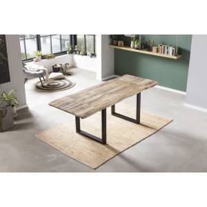 B-Ware Baumkanten-Esstisch mit Ansteckplatten, Mango, U-Gestell 160 (260) x 90 cm NOAR