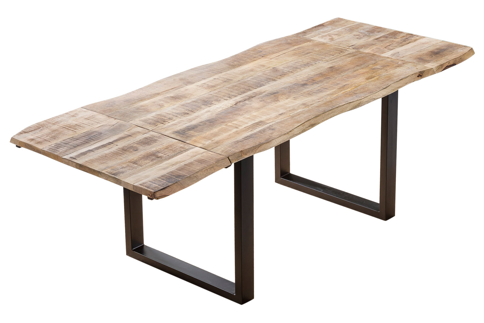 B-Ware Baumkanten-Esstisch mit Ansteckplatten, Mango, U-Gestell 180 (280) x 90 cm NOAR – Bild 2