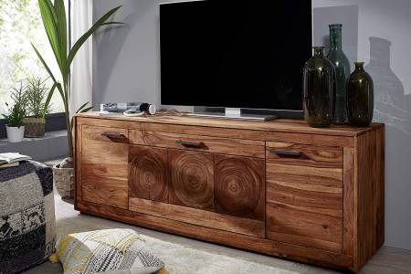 Lowboard Akazienholz massiv nussbaum Fächern Schubladen Nora III