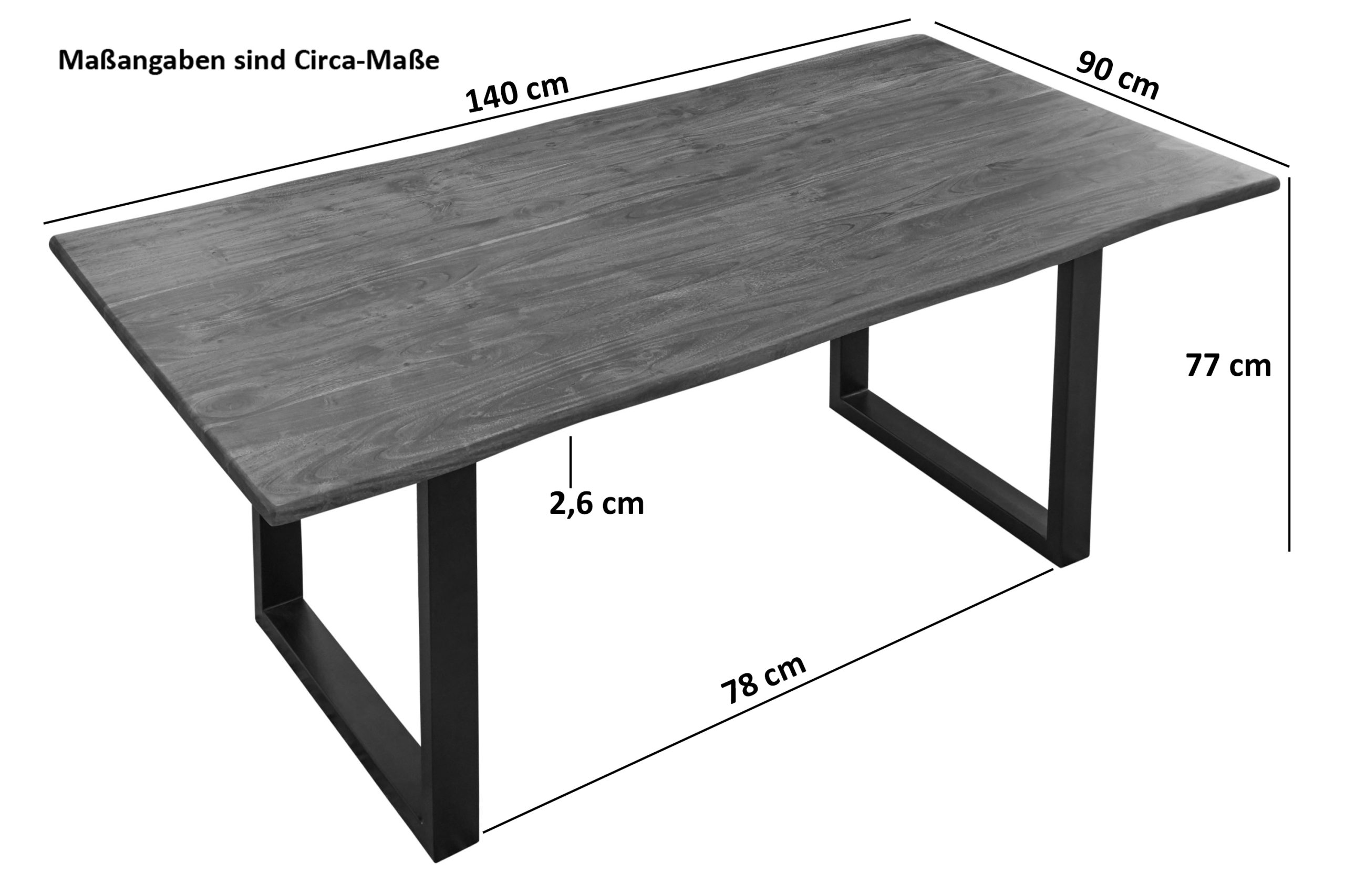 Baumkantentisch Akazie nougat U-Gestell schwarz 140 (220) x 90 cm NORINA – Bild 4