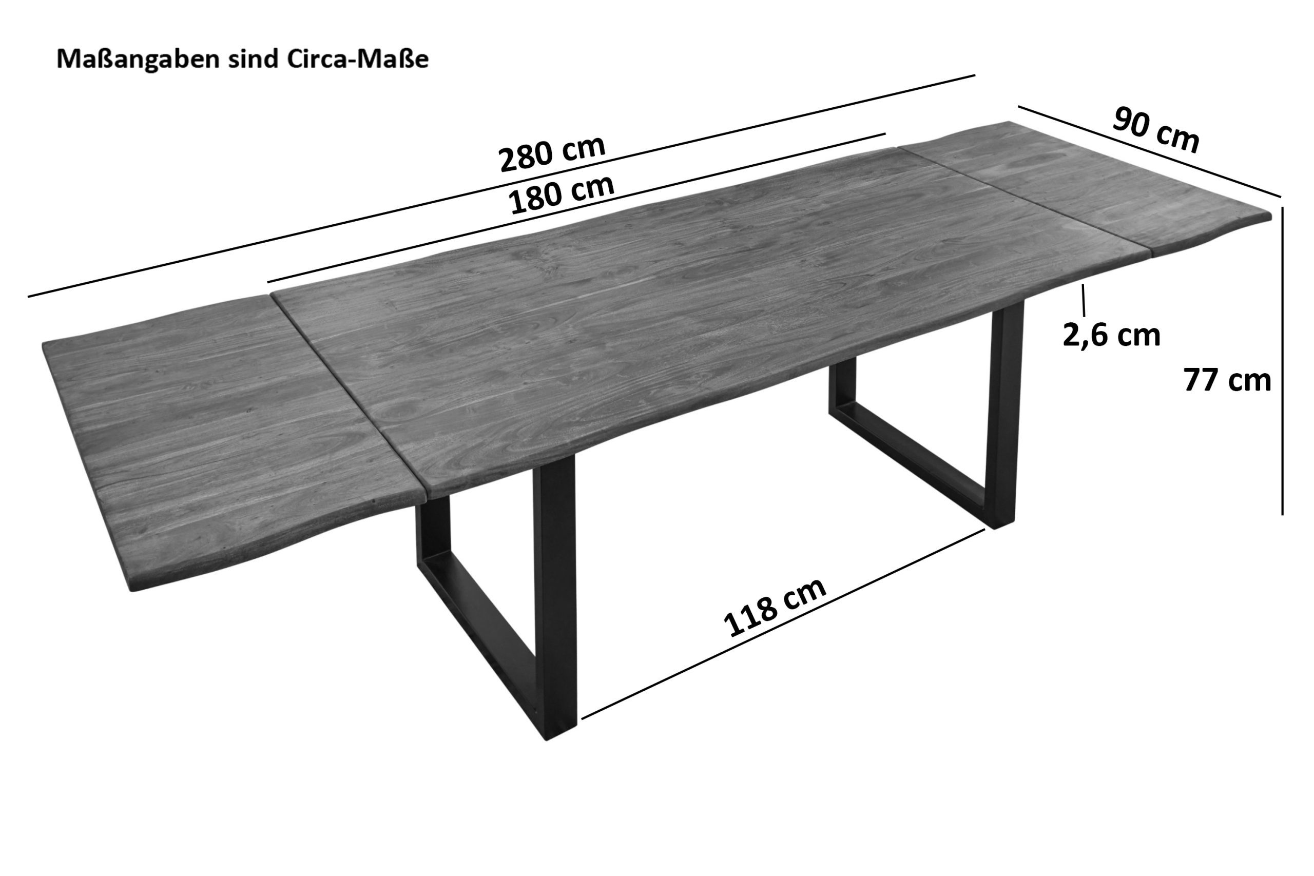 B-Ware Baumkantentisch Akazie nougat U-Gestell schwarz 180 (280) x 90 cm NORINA – Bild 3