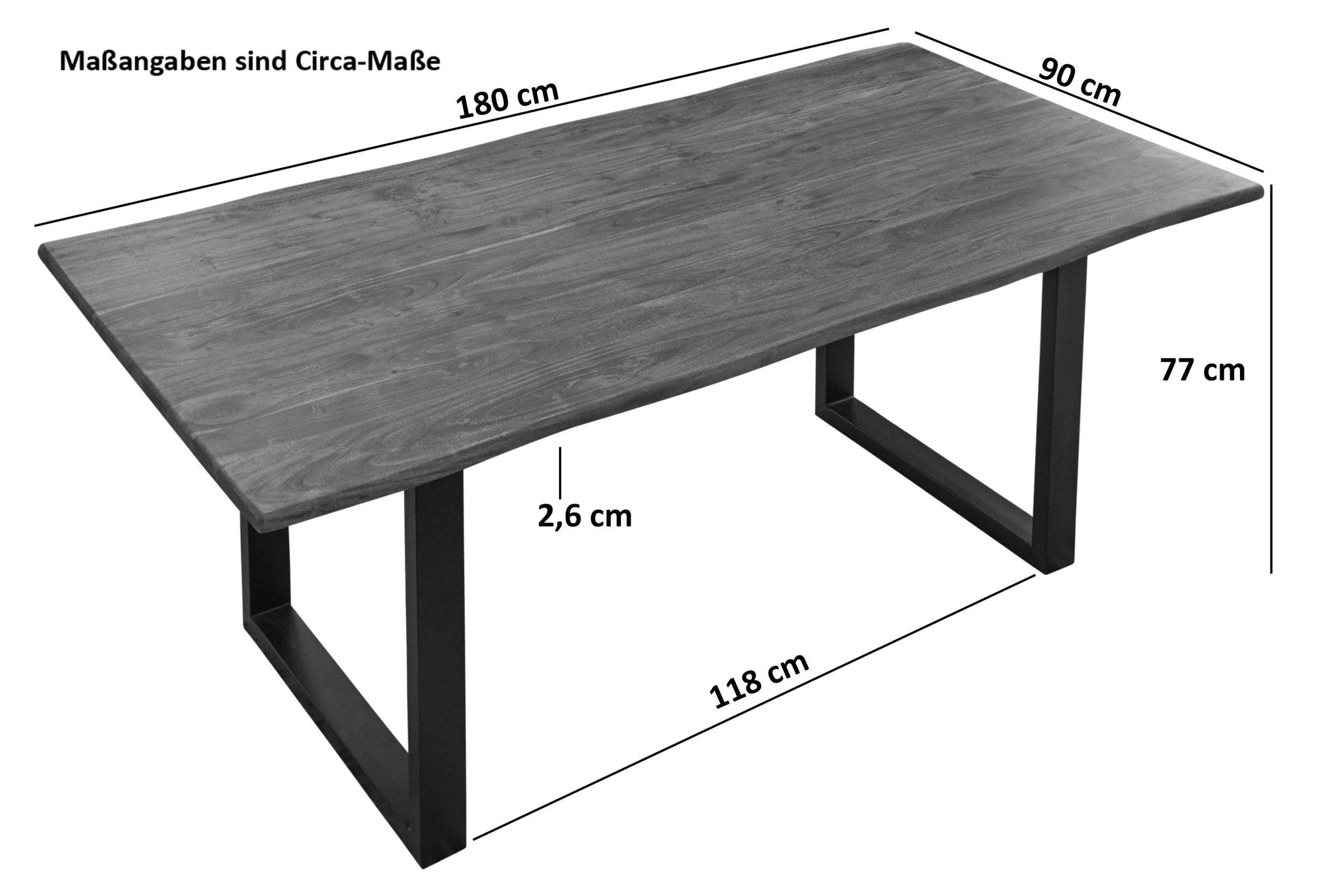 B-Ware Baumkantentisch Akazie nougat U-Gestell schwarz 180 (280) x 90 cm NORINA – Bild 4