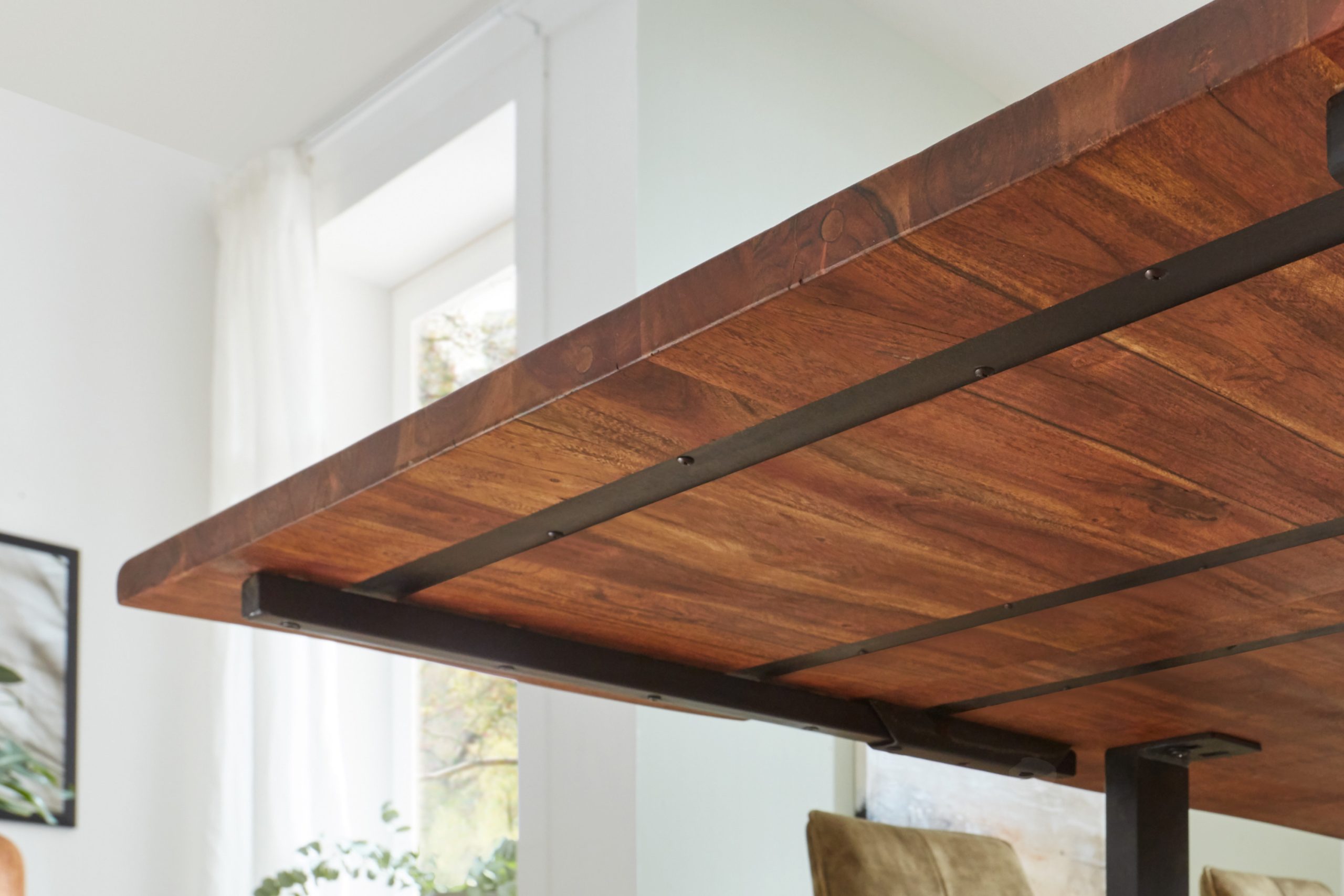 B-Ware Baumkantentisch Akazie nougat U-Gestell schwarz 180 (280) x 90 cm NORINA – Bild 6