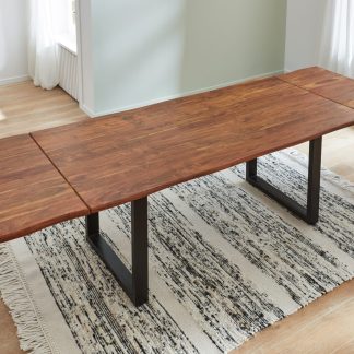 Baumkantentisch Akazie nougat U-Gestell schwarz 220 (320) x 100 cm NORINA