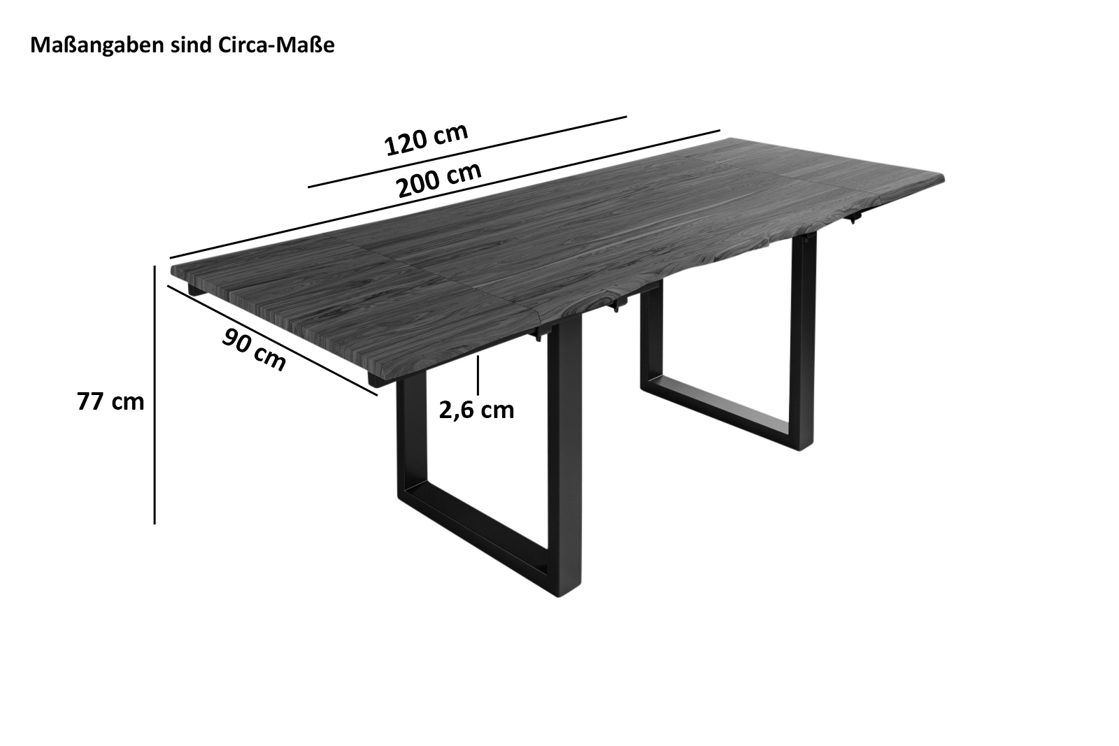 Baumkantentisch Akazie stone U-Gestell schwarz 120 (200) x 90 cm NORINA – Bild 3