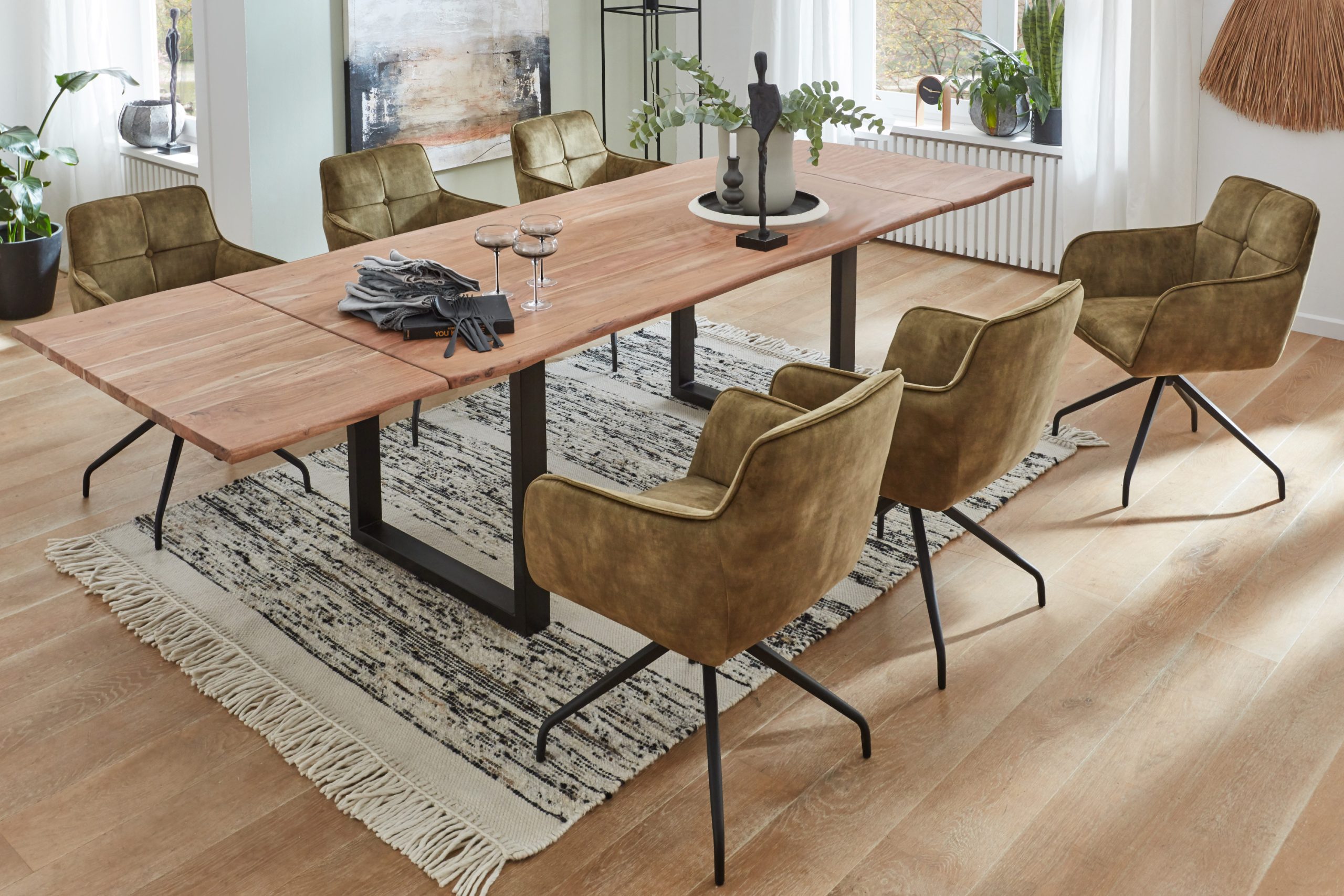 Baumkantentisch Akazie stone U-Gestell schwarz 120 (200) x 90 cm NORINA – Bild 7