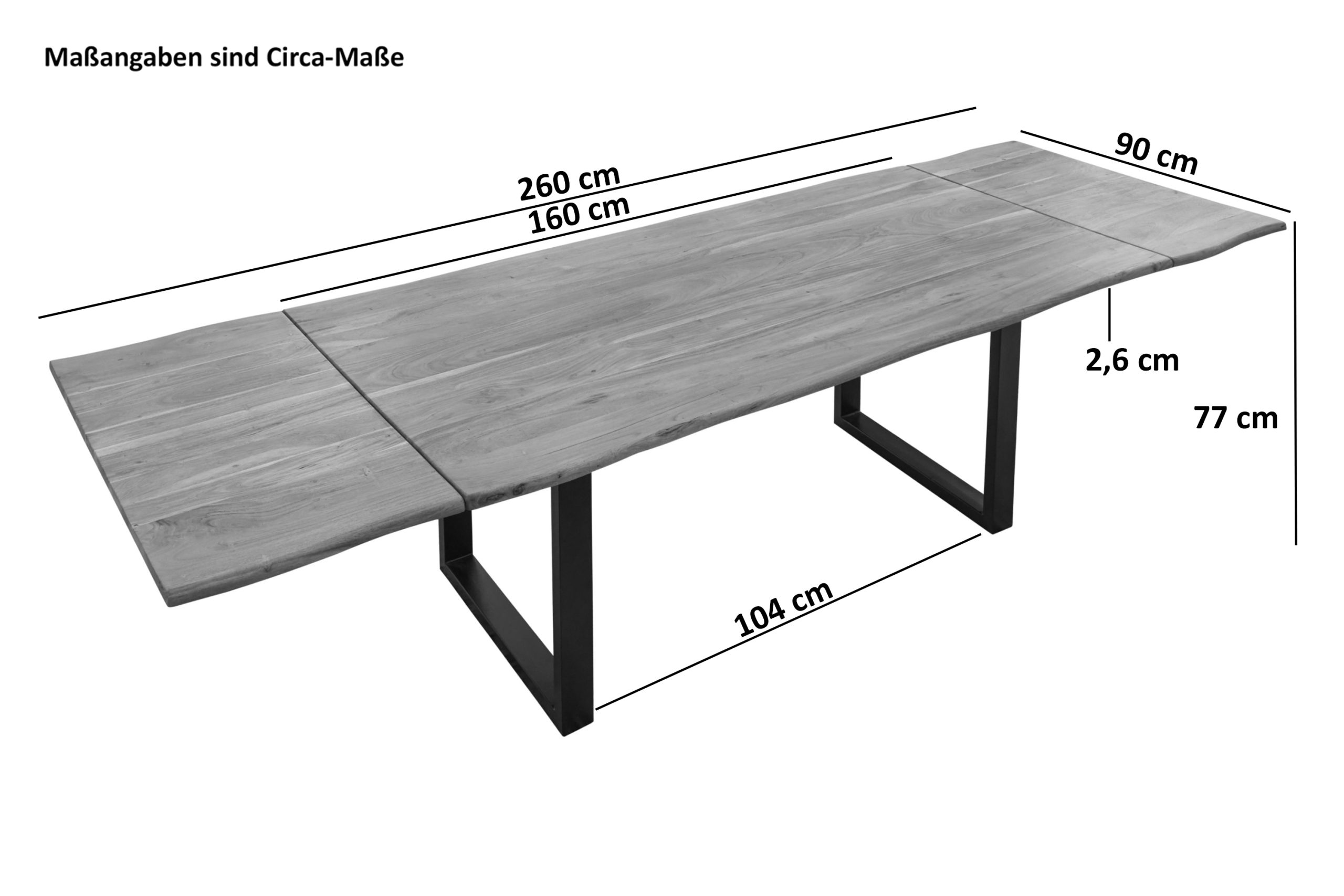 B-Ware Baumkantentisch Akazie stone U-Gestell schwarz 160 (260) x 90 cm NORINA – Bild 3