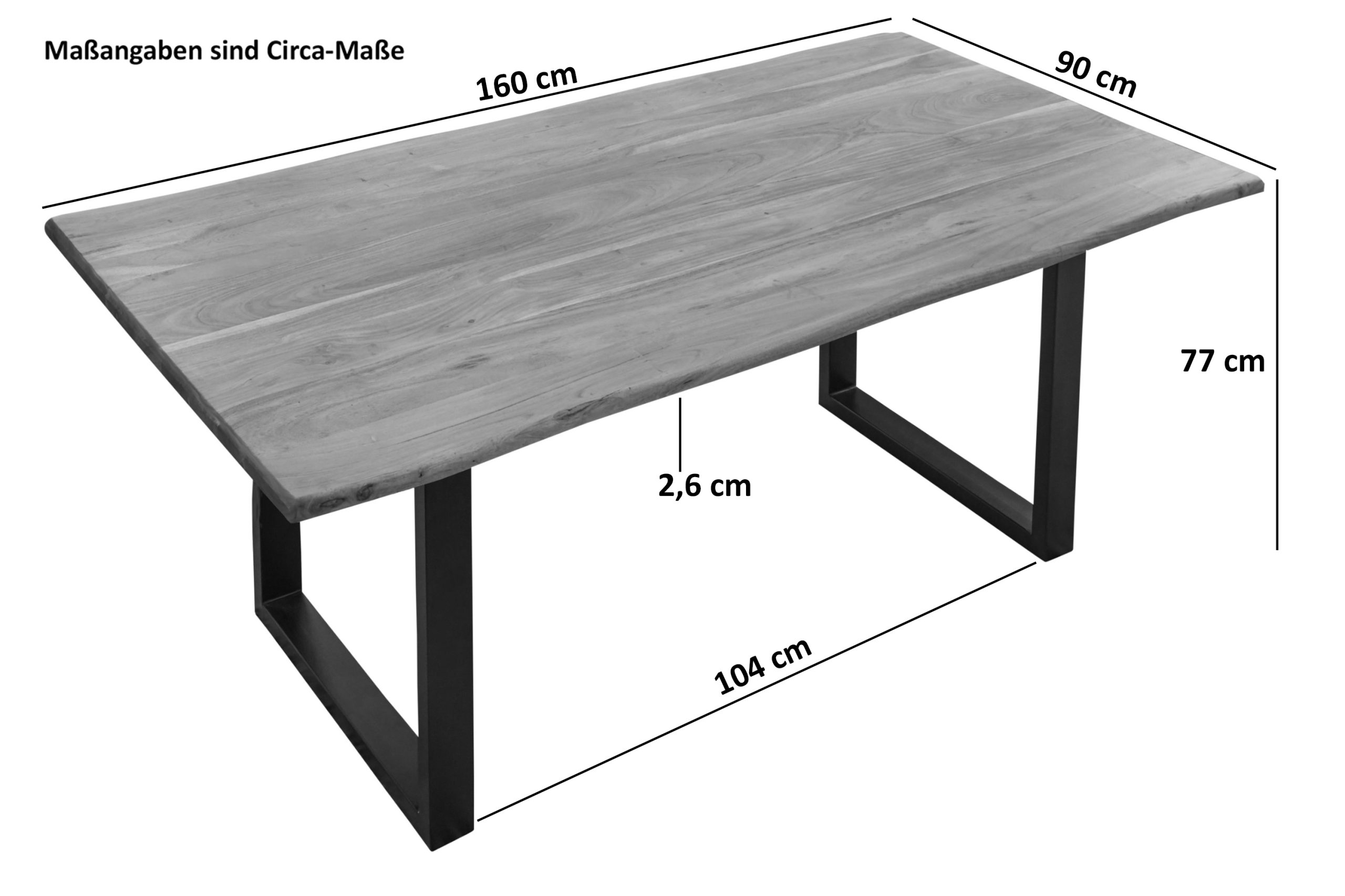 B-Ware Baumkantentisch Akazie stone U-Gestell schwarz 160 (260) x 90 cm NORINA – Bild 4