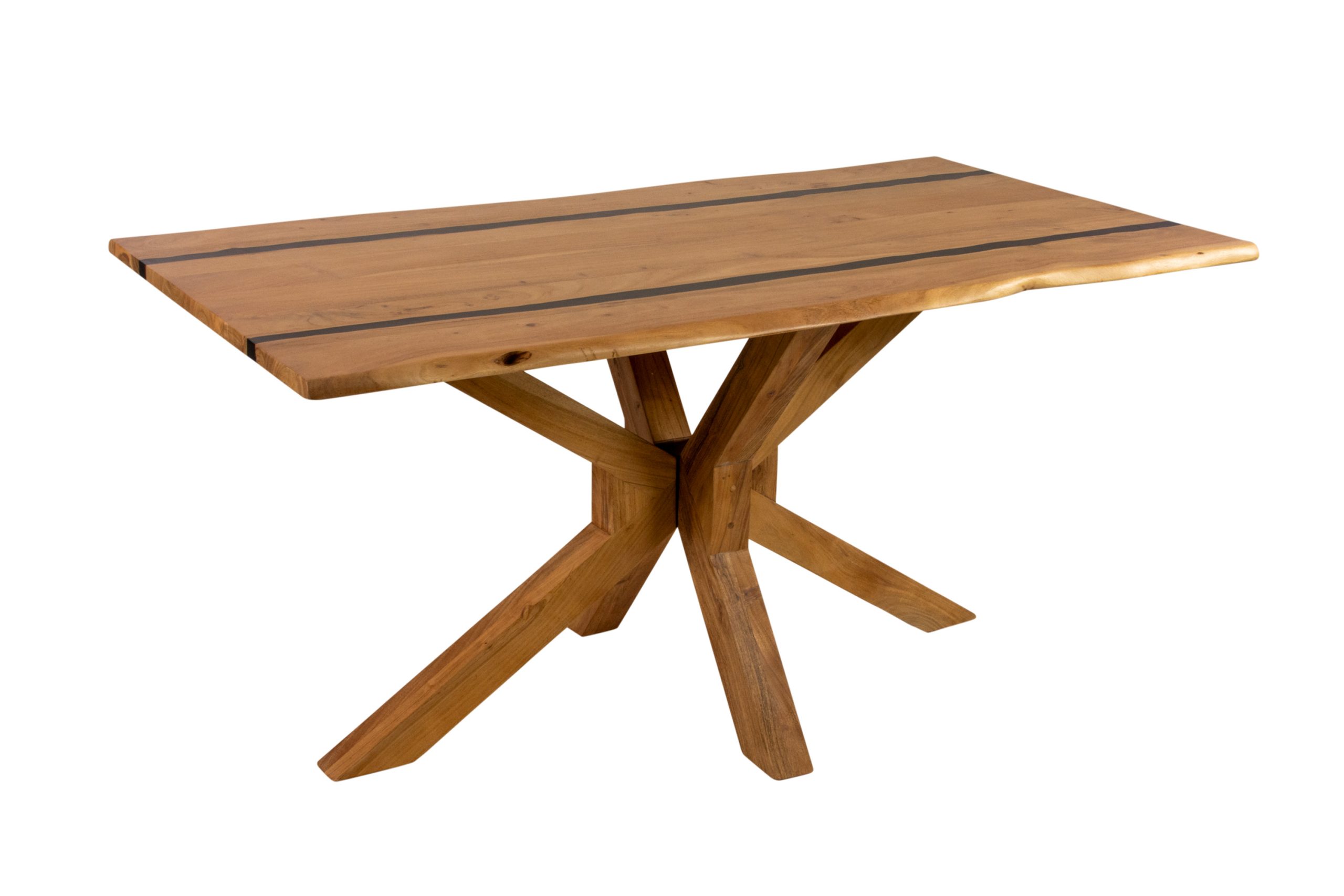 Baumkantentisch 160 x 85 cm Akazie natur Epoxidharz-River in Schwarz Spider-Gestell Holz natur PEDRO – Bild 3
