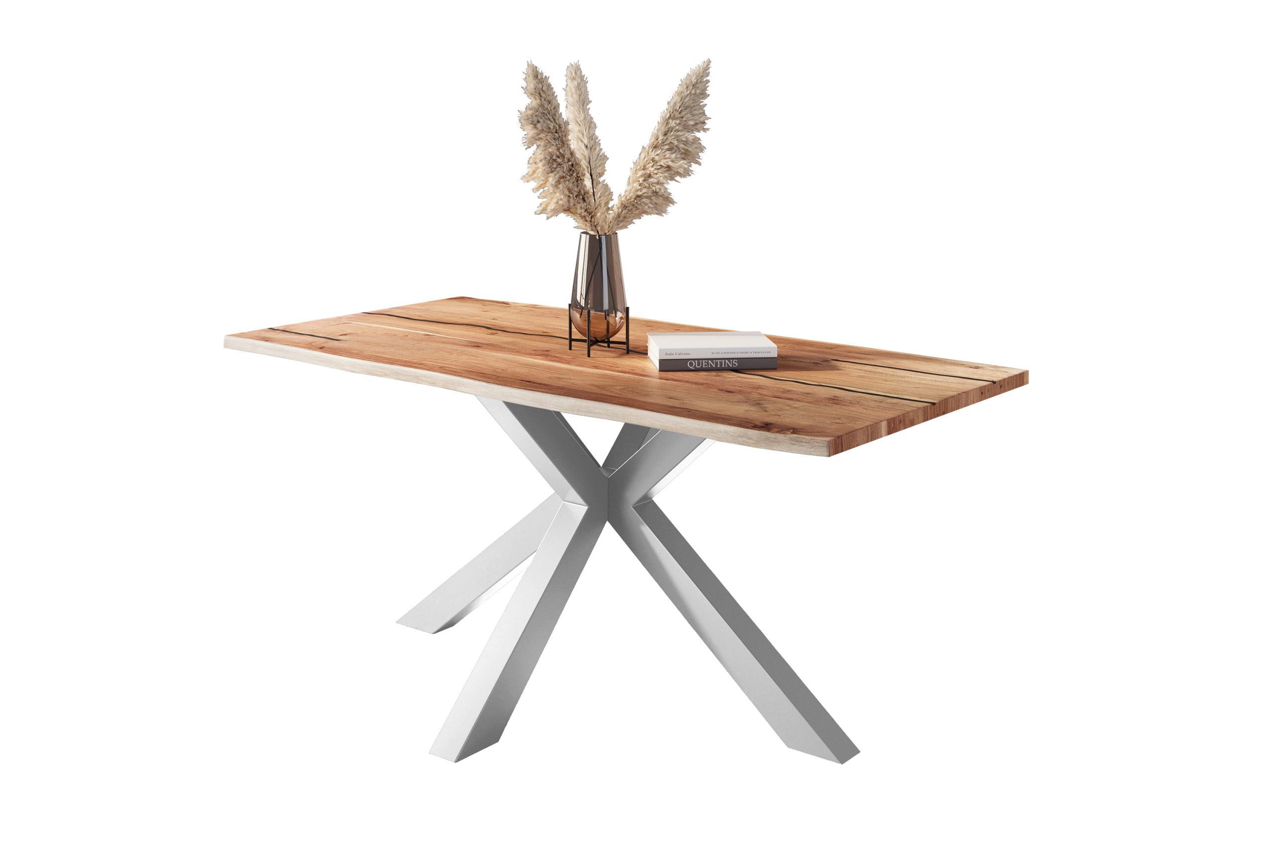 Baumkantentisch Akazie natur mit schwarzen Resin-Adern 120 x 80 Spider-Gestell silber POLLY – Bild 2