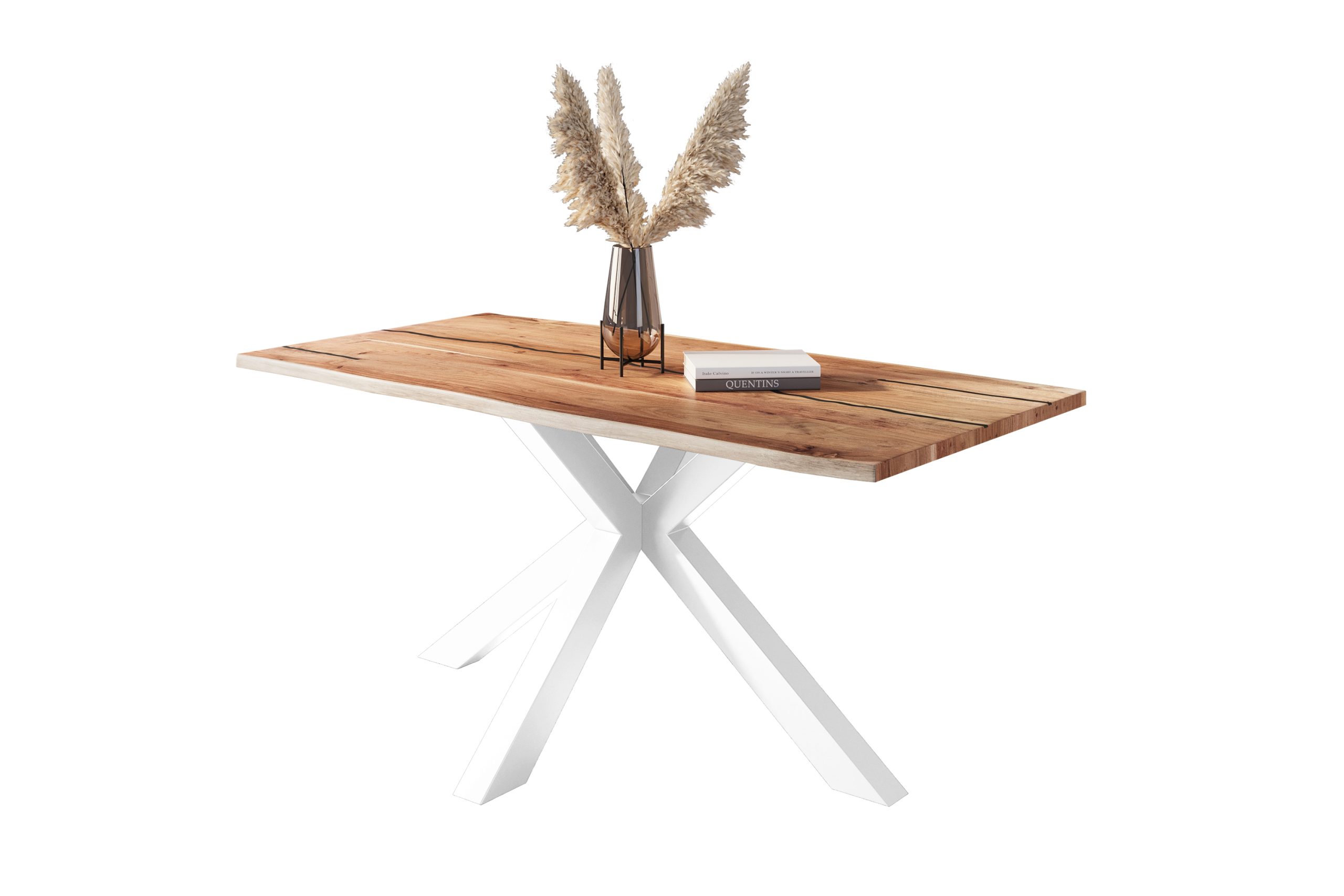 Baumkantentisch Akazie natur mit schwarzen Resin-Adern 120 x 80 Spider-Gestell weiß POLLY – Bild 2