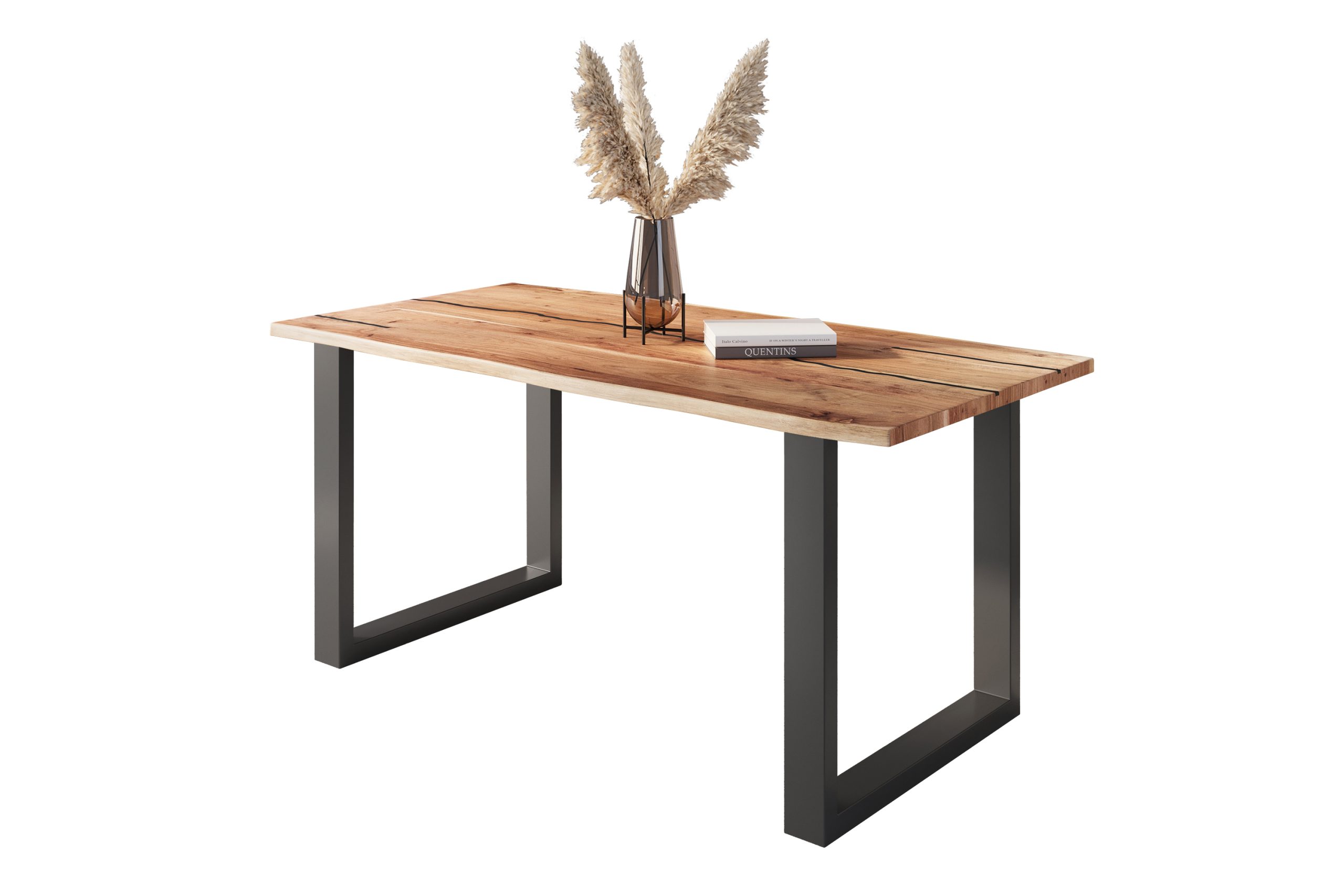 Baumkantentisch Akazie natur mit schwarzen Resin-Adern 160 x 85 cm U-Gestell schwarz POLLY – Bild 2