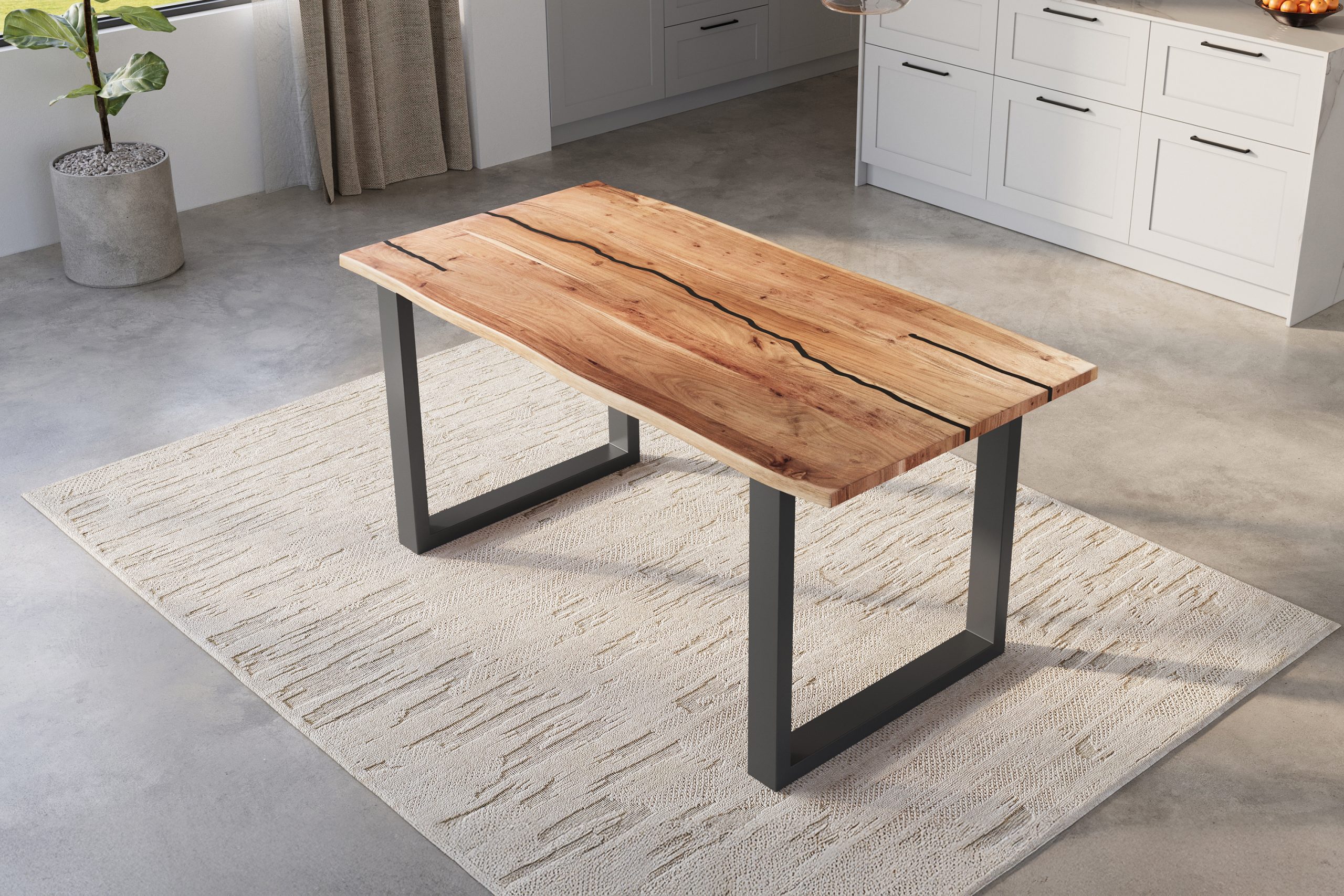 Baumkantentisch Akazie natur mit schwarzen Resin-Adern 180 x 90 cm U-Gestell schwarz POLLY – Bild 5