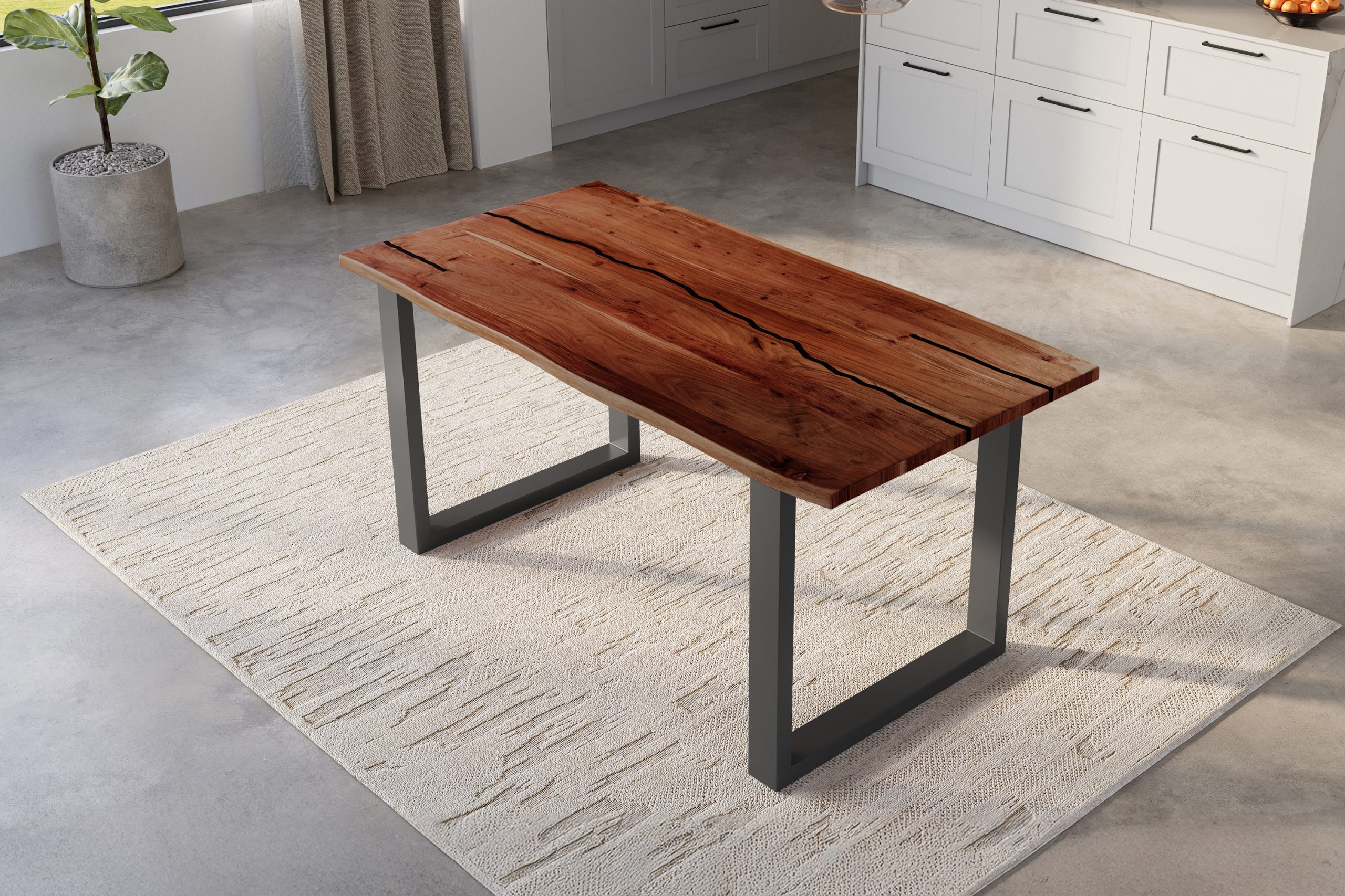 Baumkantentisch Akazie nussbaum mit schwarzen Resin-Adern 120 x 80 U-Gestell schwarz POLLY – Bild 5