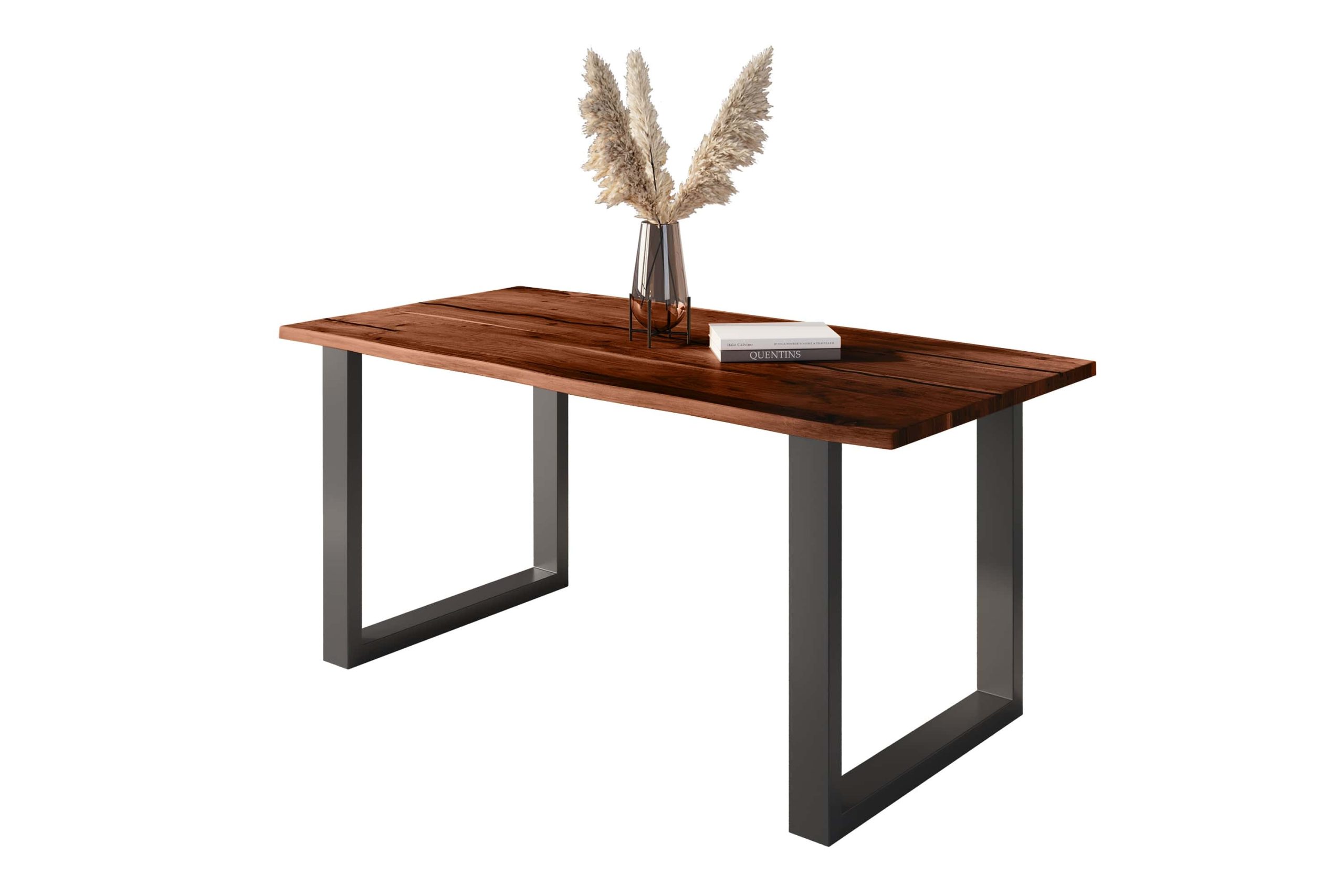 Baumkantentisch Akazie nussbaum mit schwarzen Resin-Adern 160 x 85 cm U-Gestell schwarz POLLY – Bild 2