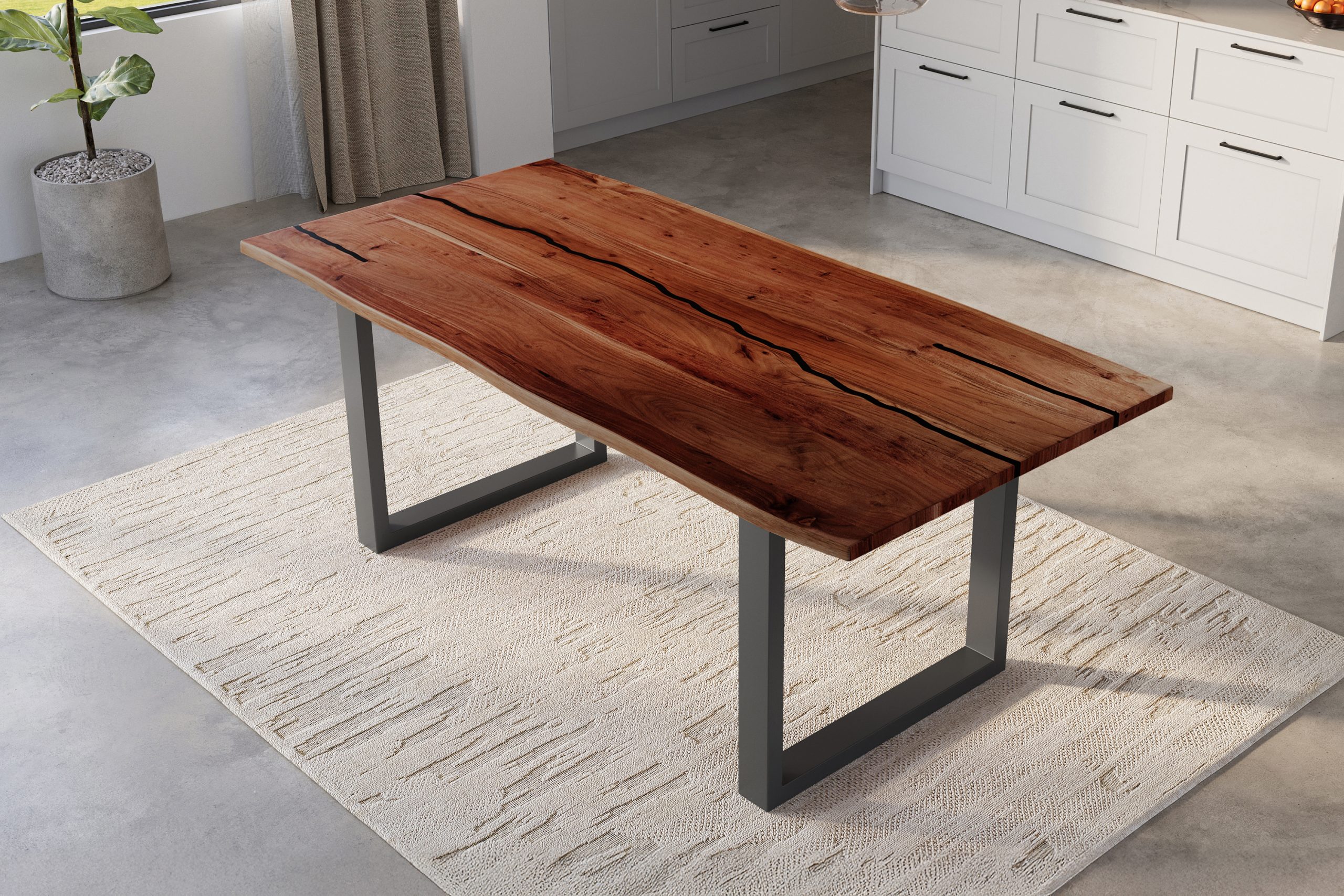 Baumkantentisch Akazie nussbaum mit schwarzen Resin-Adern 240 x 100 cm U-Gestell schwarz POLLY – Bild 5