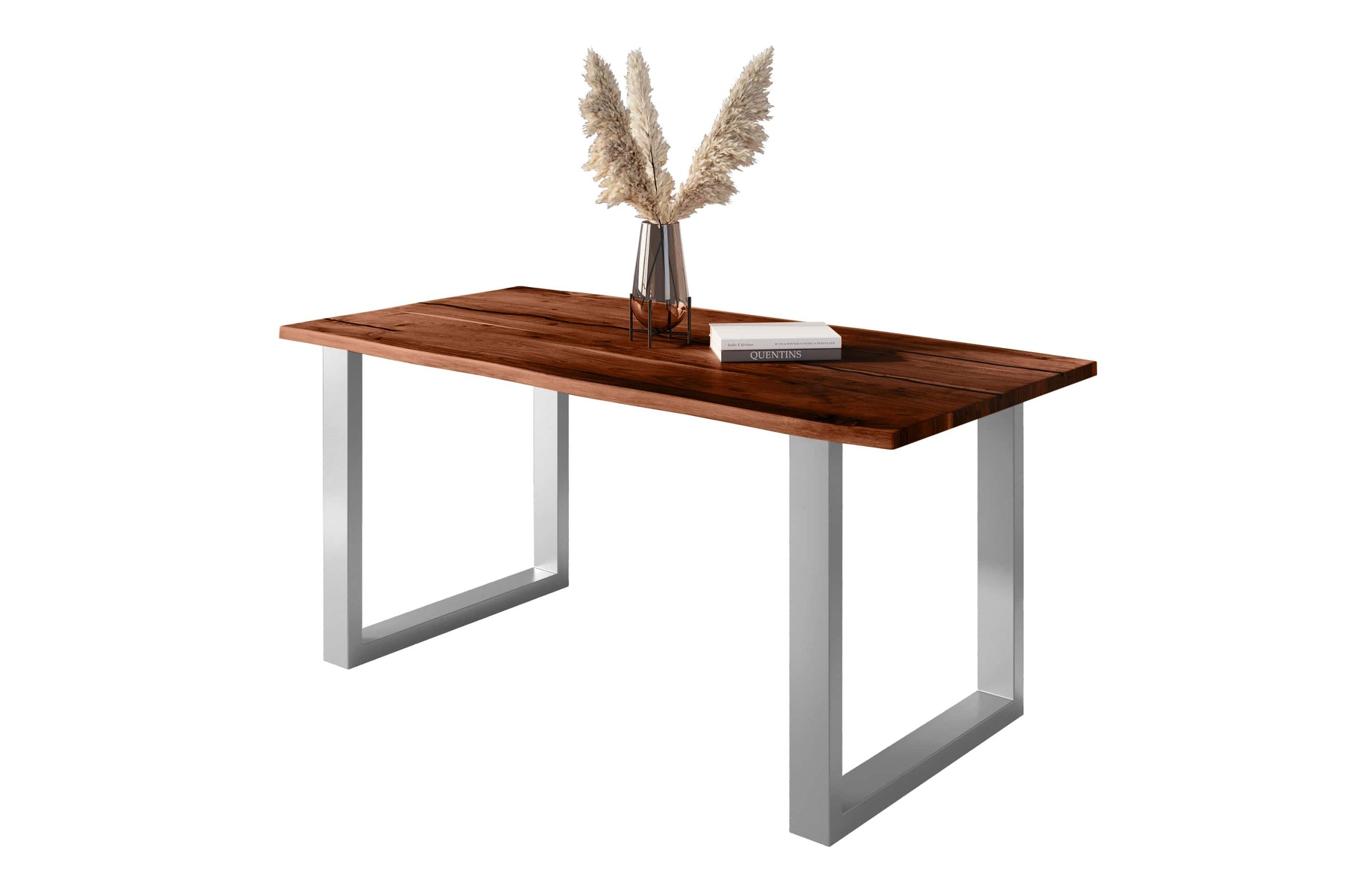 Baumkantentisch Akazie nussbaum mit schwarzen Resin-Adern 120 x 80 U-Gestell silber POLLY – Bild 2