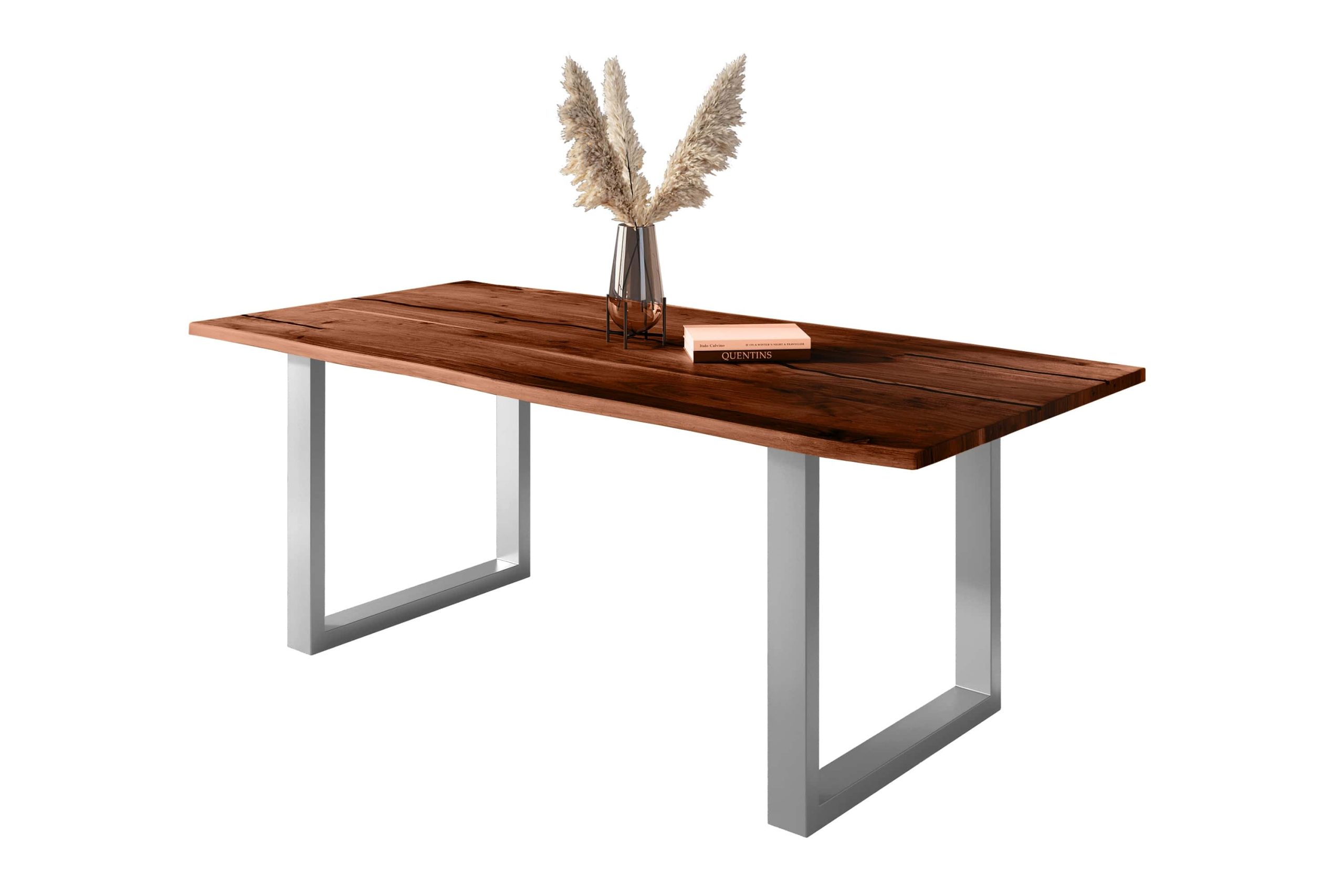 Baumkantentisch Akazie nussbaum mit schwarzen Resin-Adern 200 x 100 cm U-Gestell silber POLLY – Bild 2