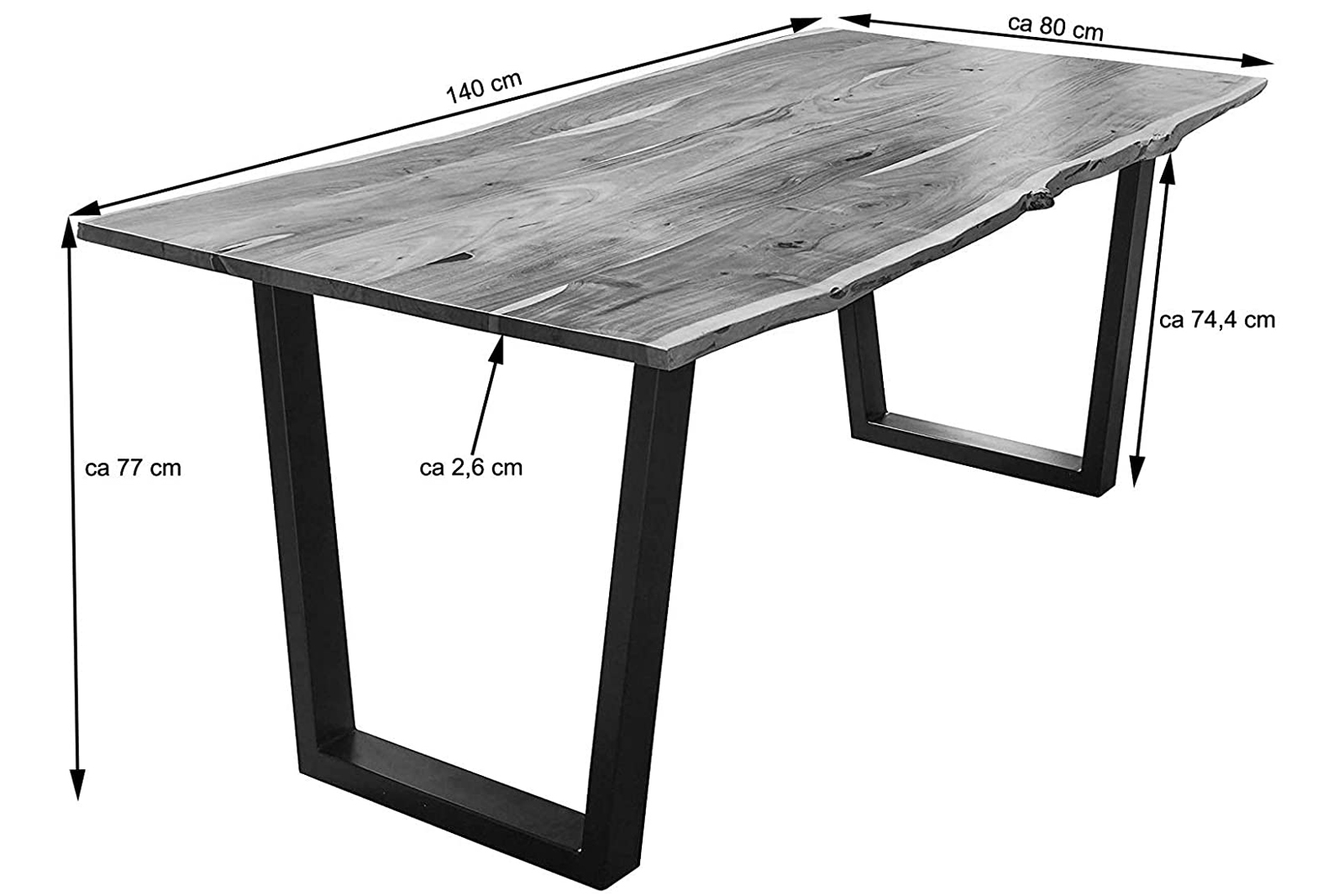 Esstisch Baumkante Natur Akazie V-Gestell schwarz 140 x 80 cm Quila – Bild 3