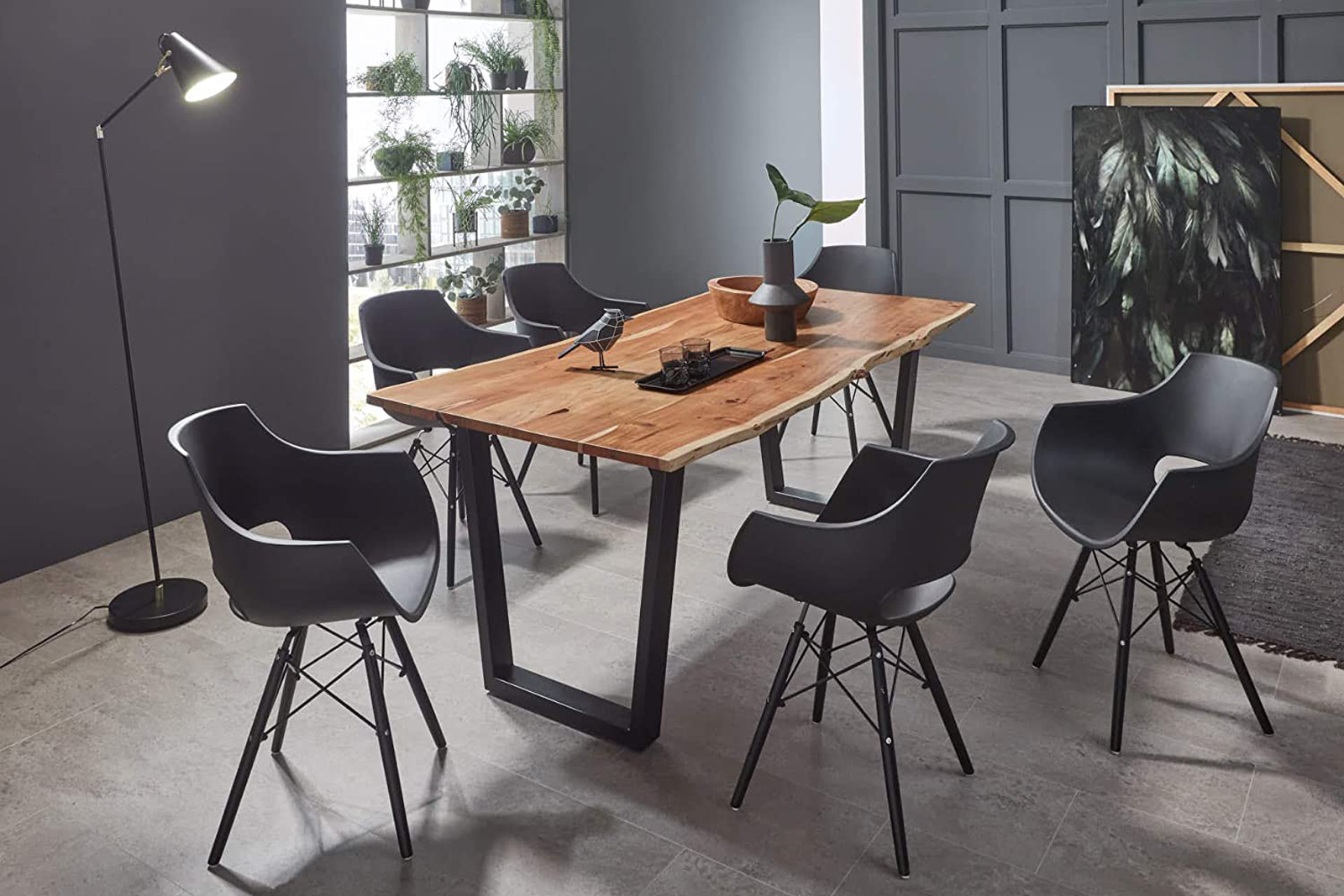 Esstisch Baumkante Natur Akazie V-Gestell schwarz 200 x 100 cm Quila – Bild 4