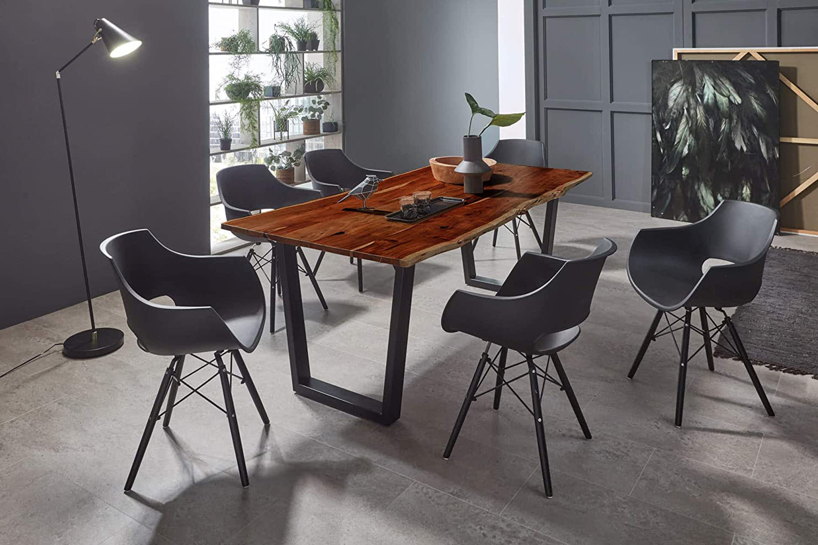 Esstisch Baumkante Nussbaum Akazie V-Gestell schwarz 200 x 100 cm Quila – Bild 4