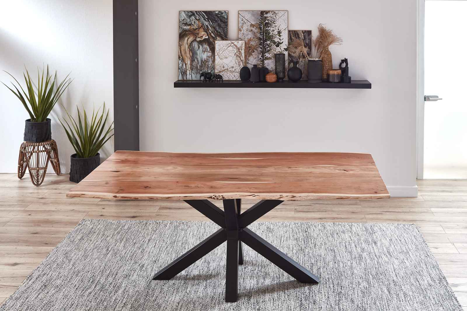 Esstisch Baumkante Akazie Natur 140 x 80 cm schwarz QUINCY – Bild 8