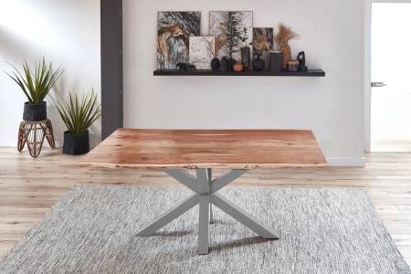B-Ware Esstisch Baumkante Akazie Natur 120 x 80 cm silber QUINCY