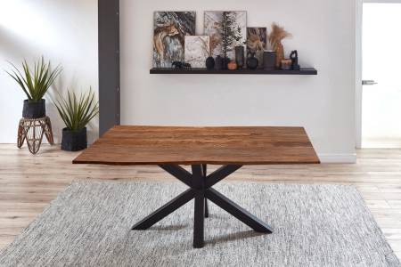B-Ware Esstisch Baumkante Akazie Nussbaum 120 x 80 cm schwarz QUINCY