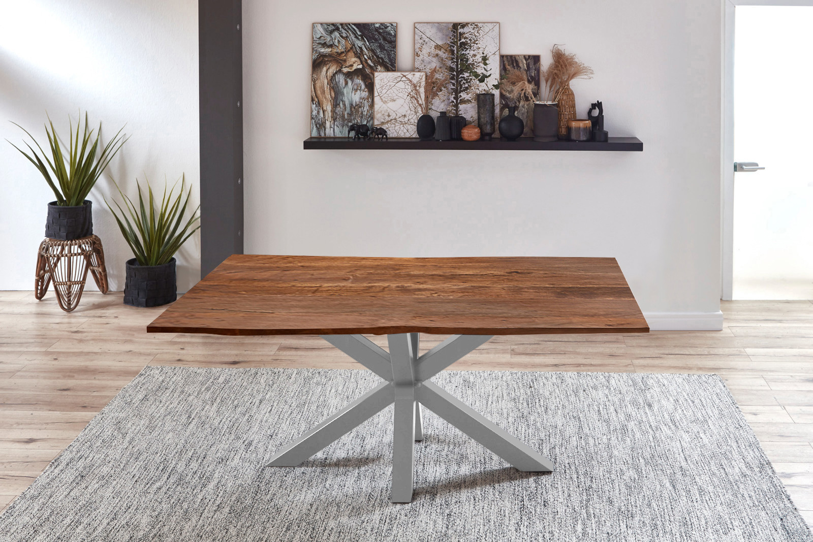 Esstisch Baumkante Akazie Nussbaum 120 x 80 cm silber QUINCY