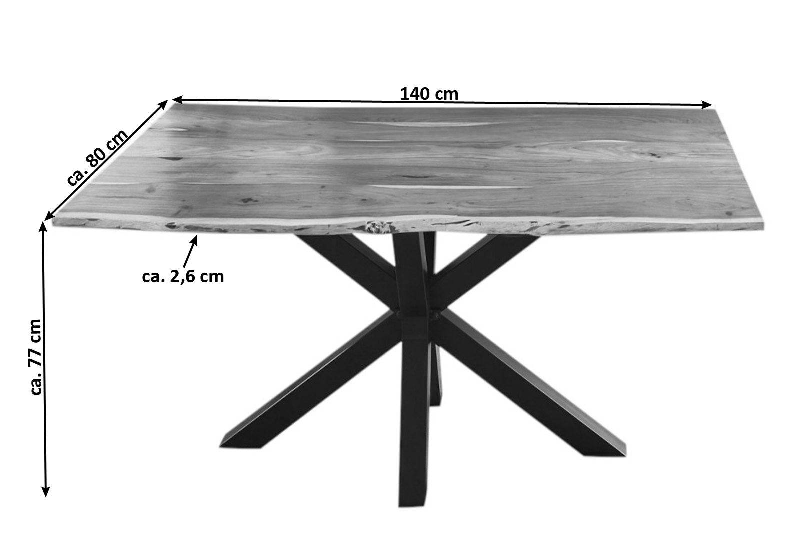 Esstisch Baumkante Akazie Natur 140 x 80 cm schwarz QUINCY – Bild 3