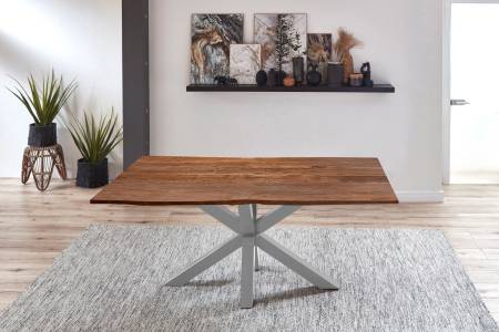 B-Ware Esstisch Baumkante Akazie Nussbaum 140 x 80 cm silber QUINCY